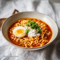 Fiery Chicken Ramen with Creamy Garlic Sauce for 2
