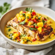 Grilled Fish with Mango Salsa and Creamy Sauce