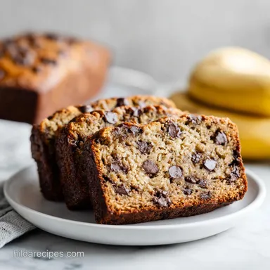 4 Ingredient Banana Bread with Chocolate for 10 Servings Recipe Card