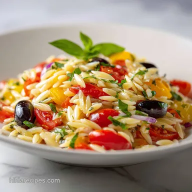 The Best Orzo Pasta Salad in 25 Minutes Recipe Card