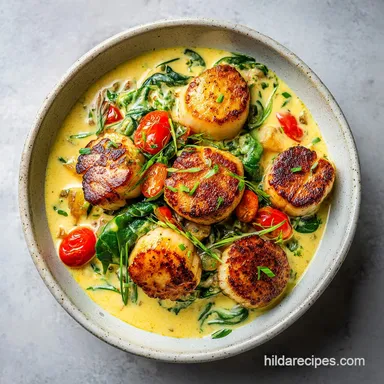 Seared Scallops Cajun Cream Sauce in 20 Min Recipe Card