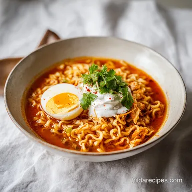 Fiery Chicken Ramen with Creamy Garlic Sauce for 2