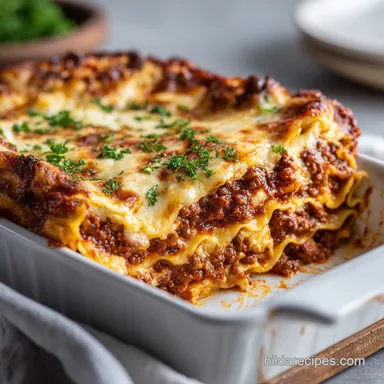Million Dollar Lasagna with Ground Beef for 12 Servings Recipe Card