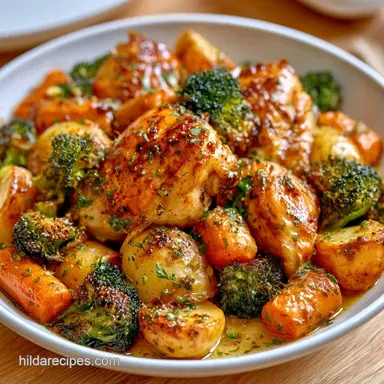 One-Pan Roasted Chicken Thighs Vegetables Recipe Card