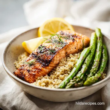 Grilled Salmon Asparagus Bowl for 2 Servings Recipe Card