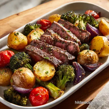 Sheet Pan Steak Veggies in 32 Minutes with Roasted Vegetables Recipe Card