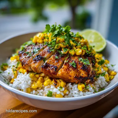 Street Corn Chicken Rice Bowl Recipe for 4 Servings Recipe Card