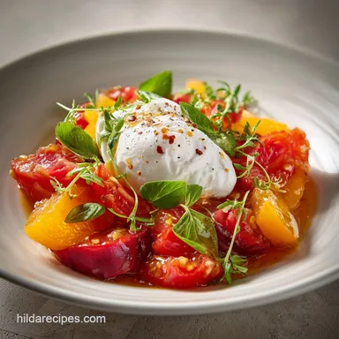 Tomato Peach and Burrata Salad for 4 Recipe Card