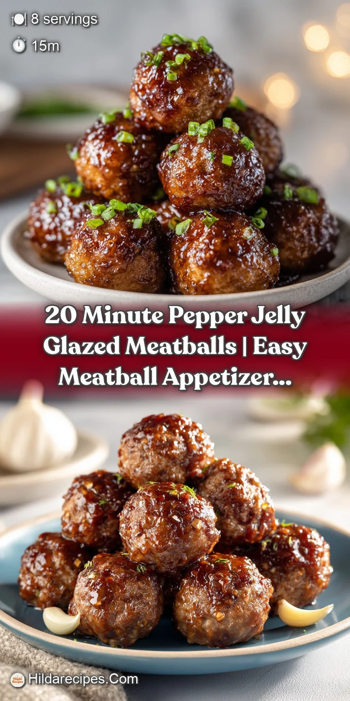 Close-up of a single, glossy red pepper jelly glazed meatball, showing its tender texture.