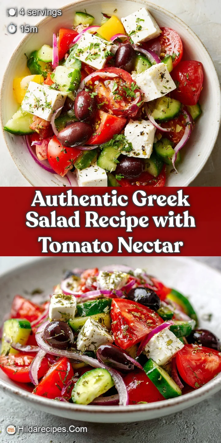 Close-up of a Greek salad reveals the fresh textures: plump olives, crumbly feta, and vibrant ripe tomato, drizzled with oil.