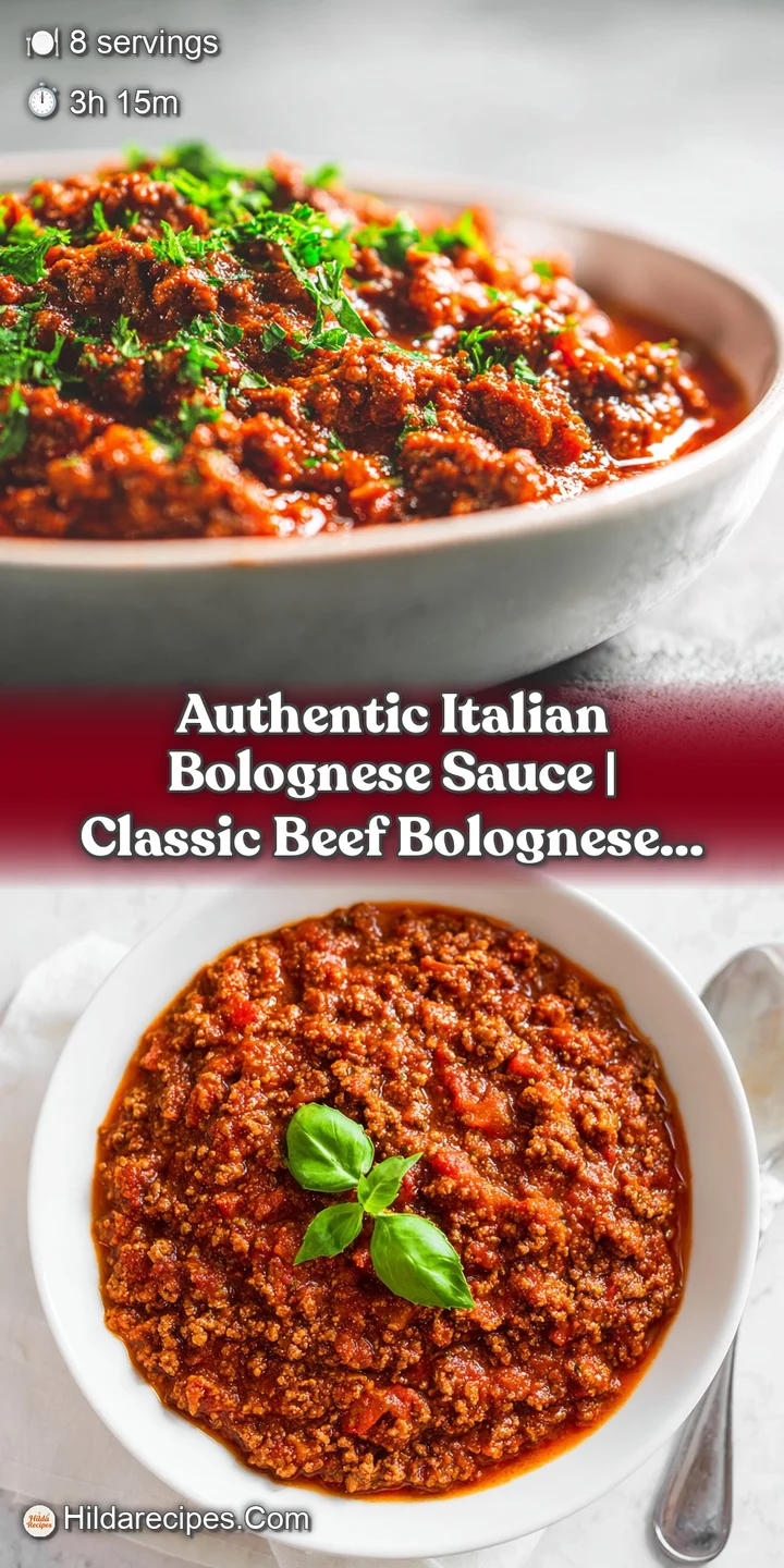 Close-up of luscious, slow-cooked bolognese revealing tender beef fibers and a deep, inviting reddish-brown hue.