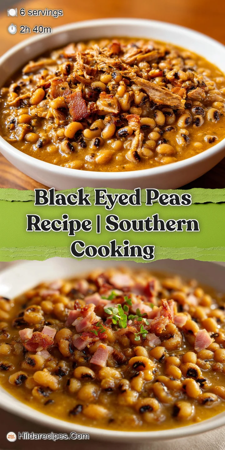 Close-up of tender, creamy beans and succulent pieces of smoked pork in a rich, glistening savory brown gravy.