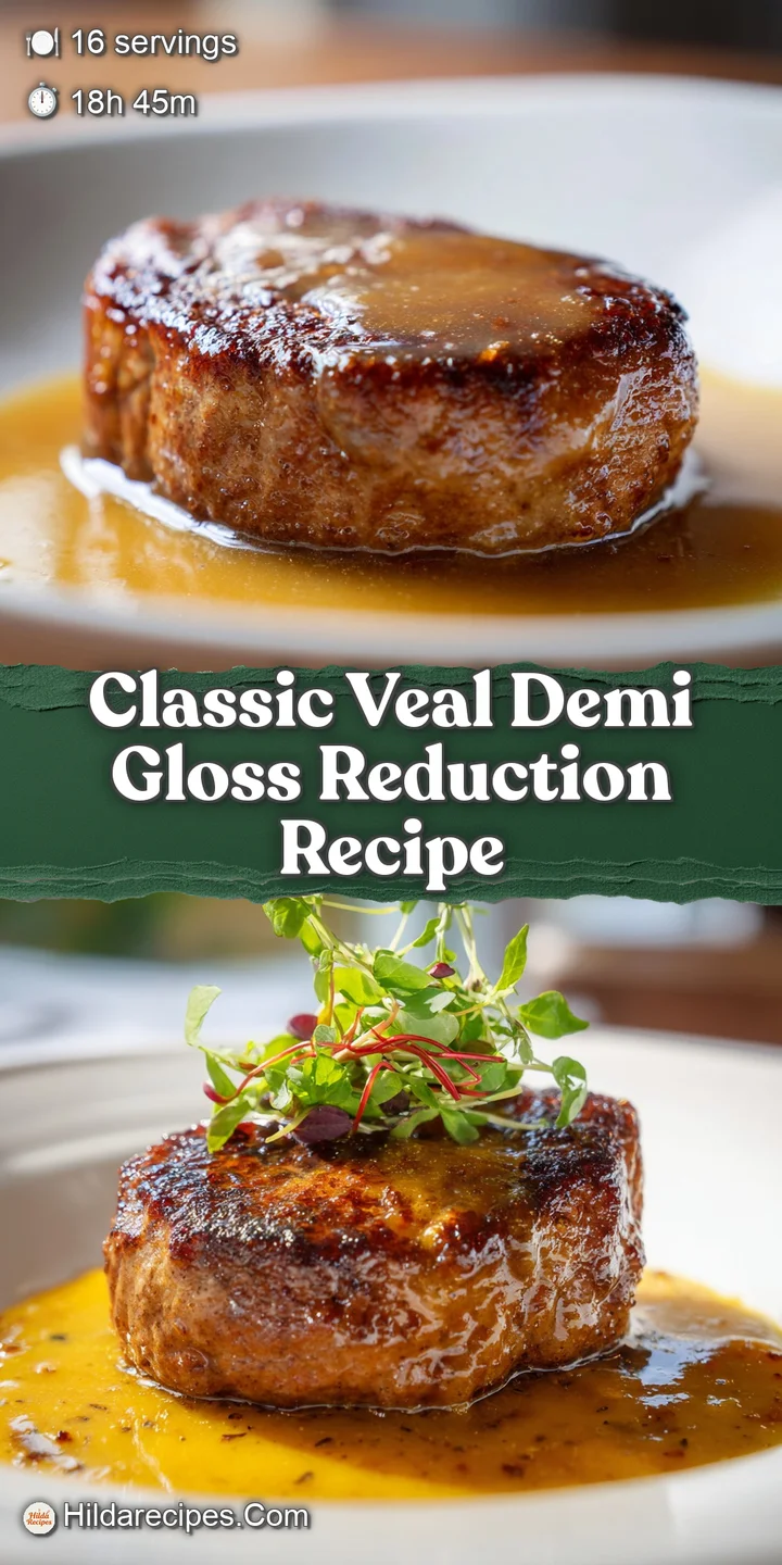 Close-up reveals the deep, inviting color and velvety texture of the veal demi-glace. It coats the back of a spoon with a ...