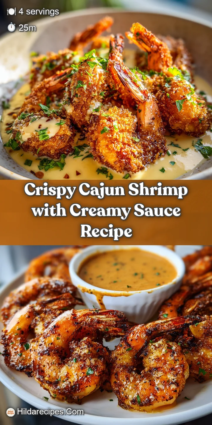 Close-up reveals the crispy, spiced texture of Cajun shrimp bathed in creamy sauce, highlighting its appetizing color and ...