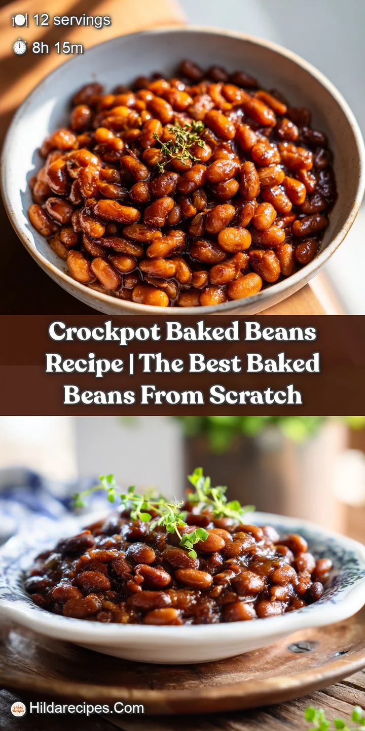 Close-up of bubbling, saucy baked beans, showcasing tender texture and a rich, deep brown color.