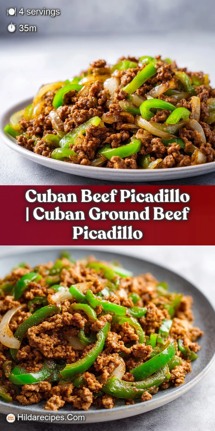 Close-up of glistening browned beef crumbles mixed with briny green olives and plump raisins in a red sauce.