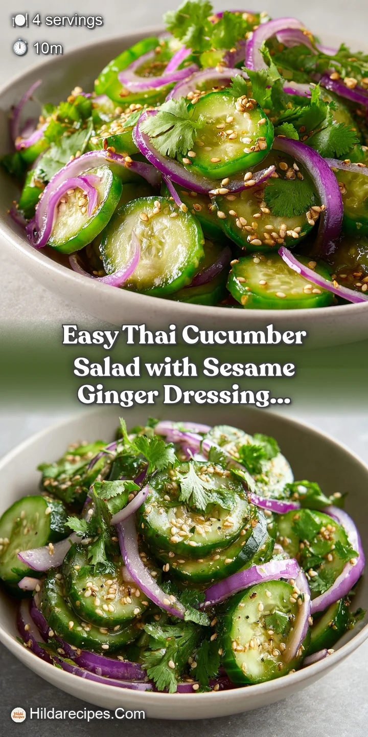 Close-up of glossy cucumber slices coated in a zesty dressing, topped with vibrant red chili and toasted sesame seeds.