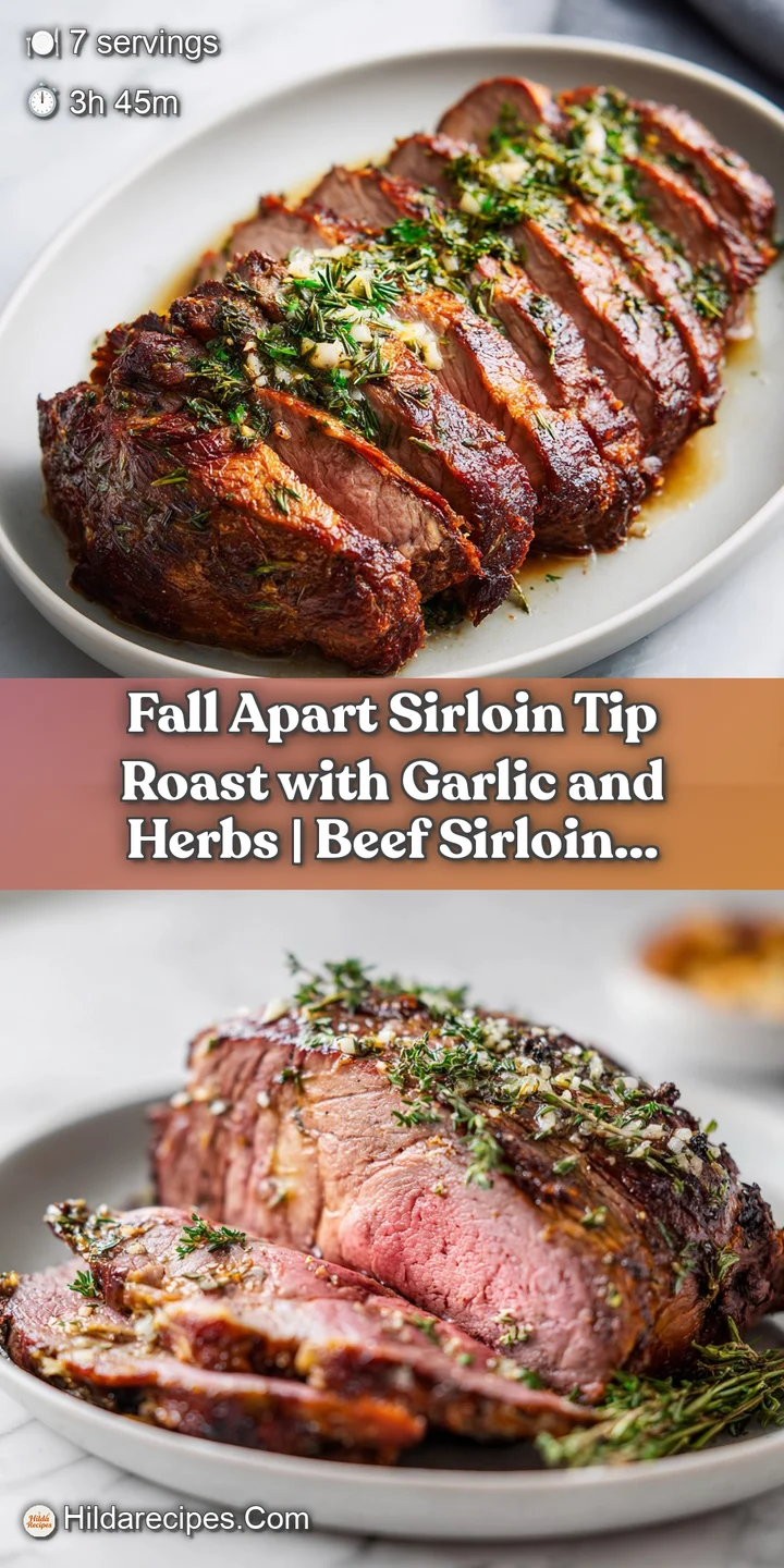 Juicy, fork-tender sirloin roast with a rich, savory crust and fragrant garlic slivers.