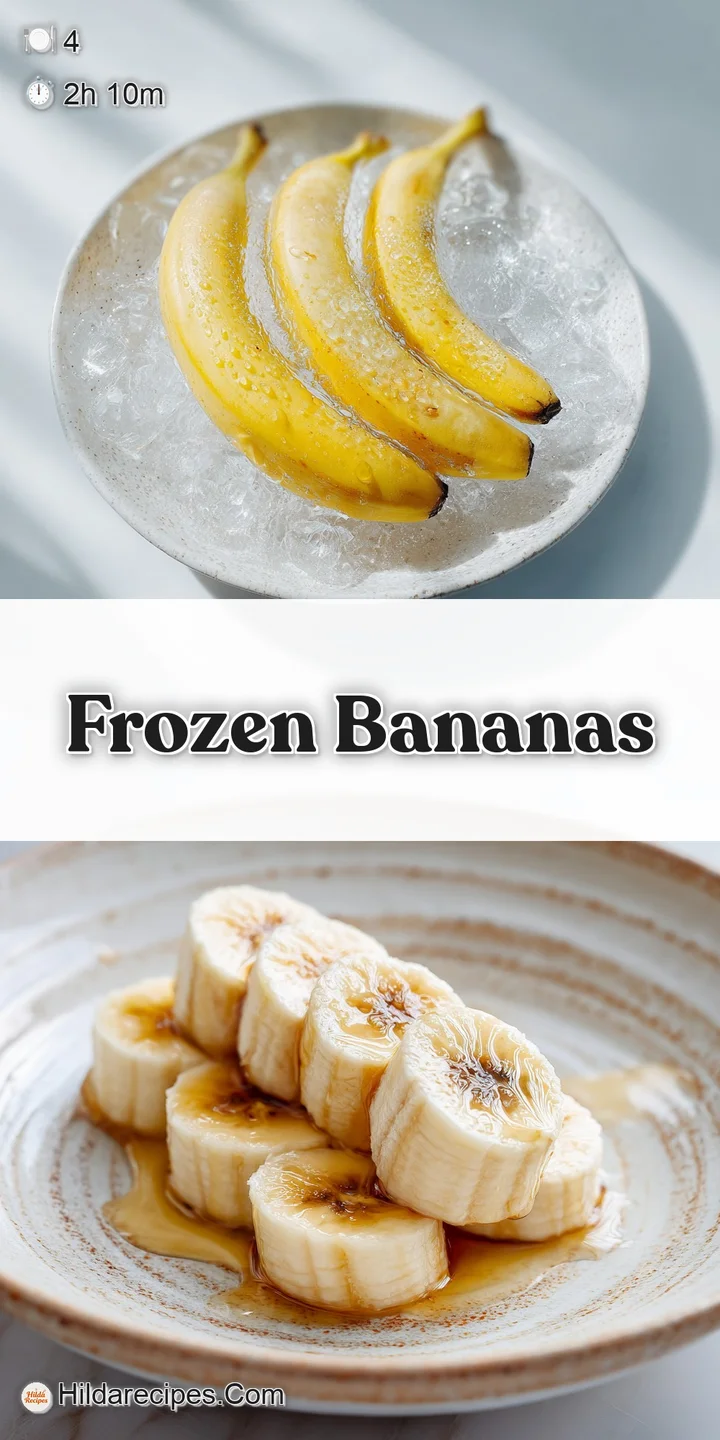 Close-up of frosty frozen banana slices. Glistening ice crystals cover the creamy fruit, promising a refreshing, cool bite.