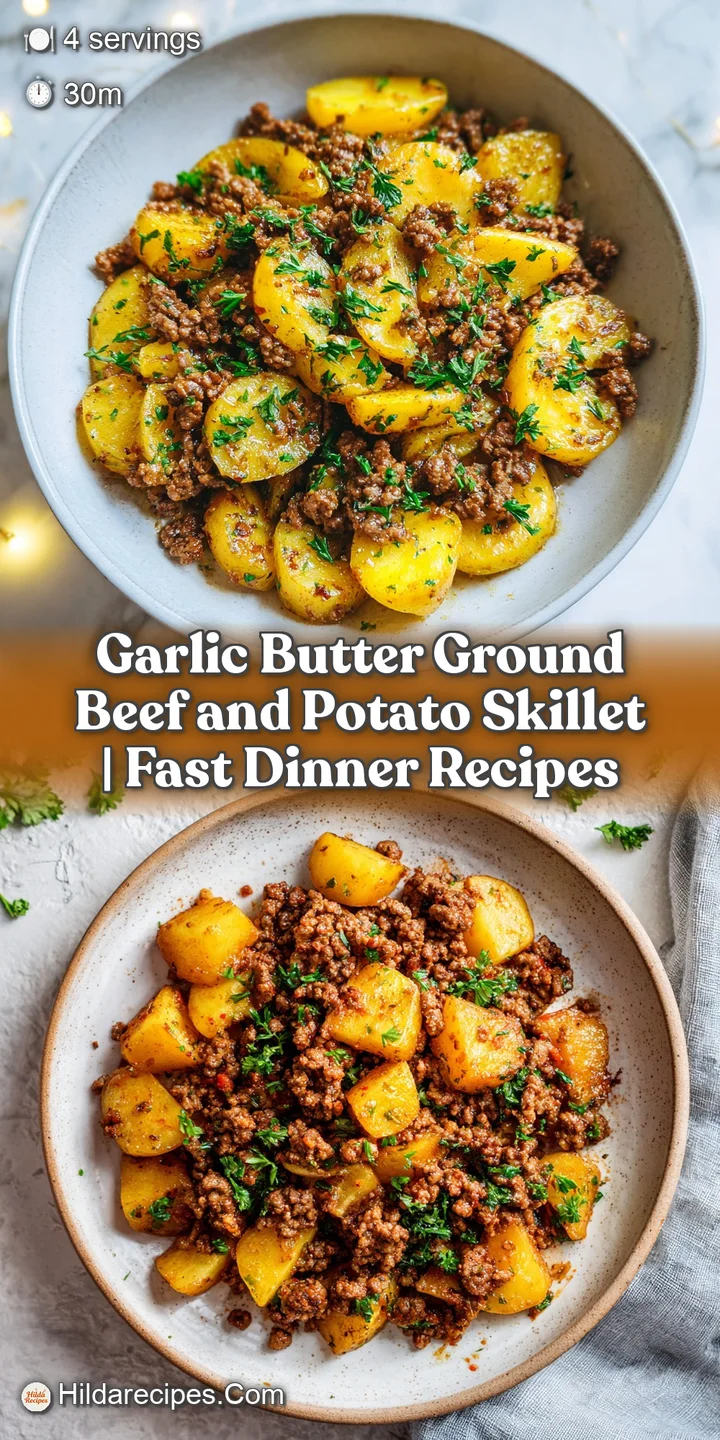 Close-up of juicy, browned ground beef mingling with fluffy, herb-flecked potatoes, showcasing a warm, inviting texture.