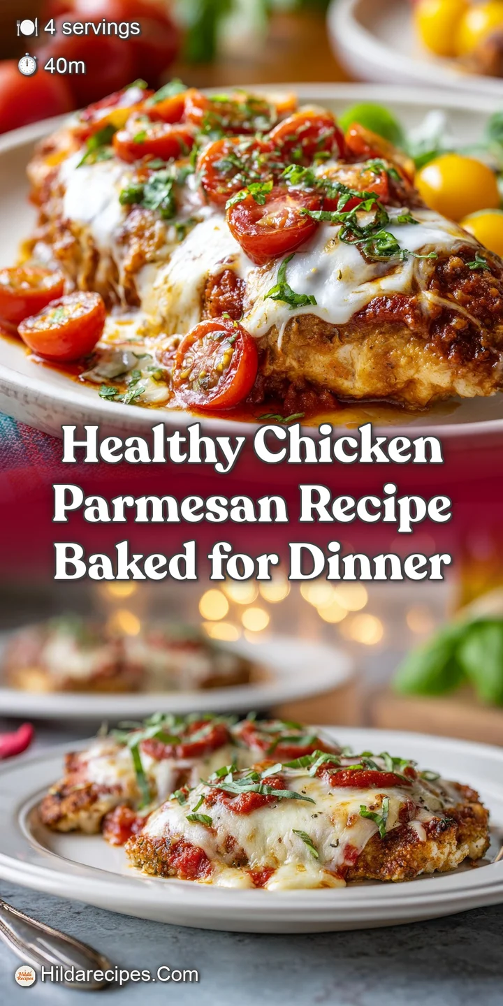 Close-up of a bubbling, cheesy chicken parmesan, highlighting the browned crust and rich tomato sauce, hinting at a savory...