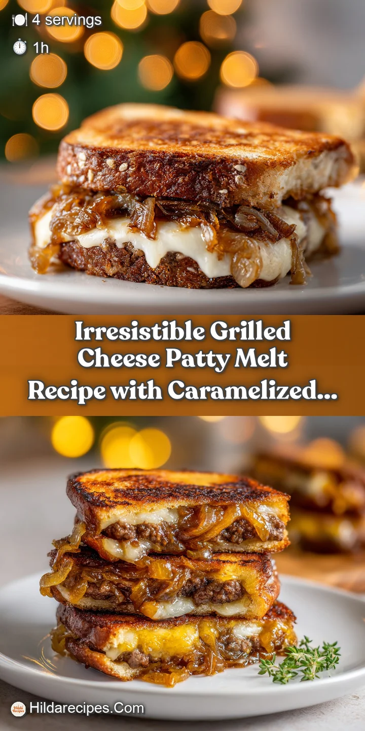 Close-up of a rich, golden-brown grilled cheese patty melt, its crust slightly charred and cheese melting invitingly.