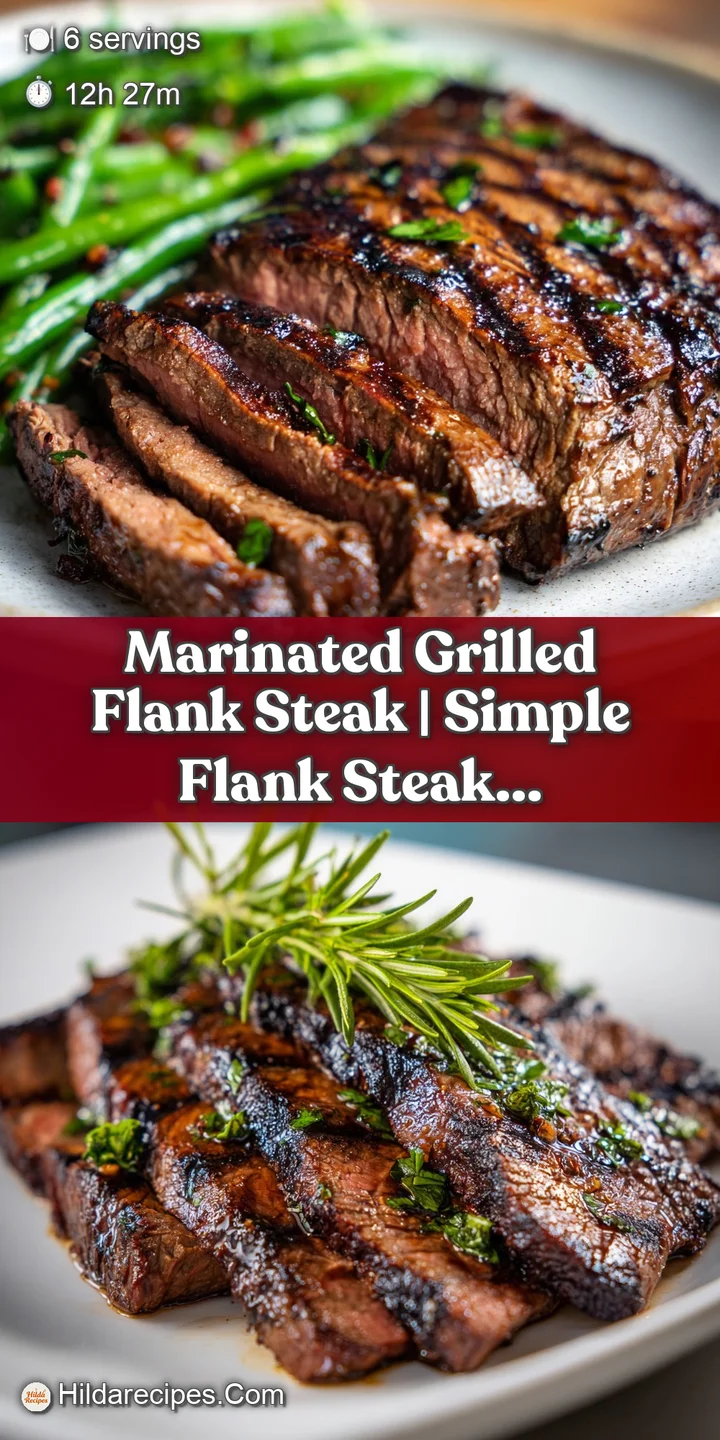 Close-up reveals the charred, flavorful crust of the grilled flank steak, its rich color and juicy texture, begging to be ...