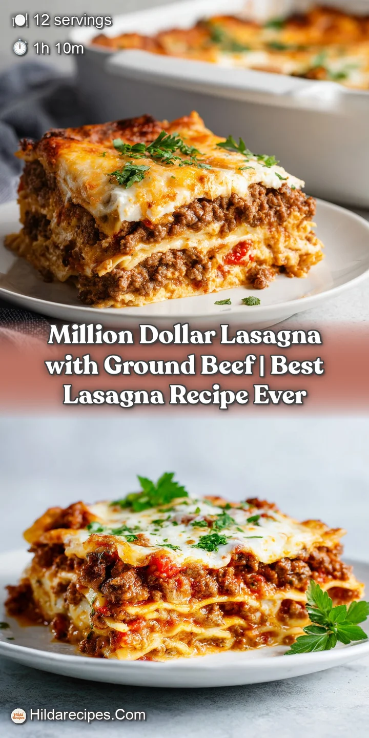 A close-up reveals a forkful of bubbling, golden-brown lasagna, showcasing melted cheese and saucy beef.