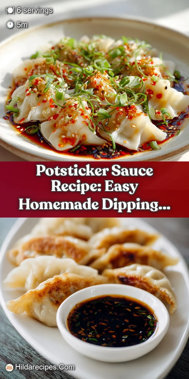 Close-up of rich, dark brown dipping sauce; flecks of red pepper flakes and green scallions indicate flavorful heat and fr...