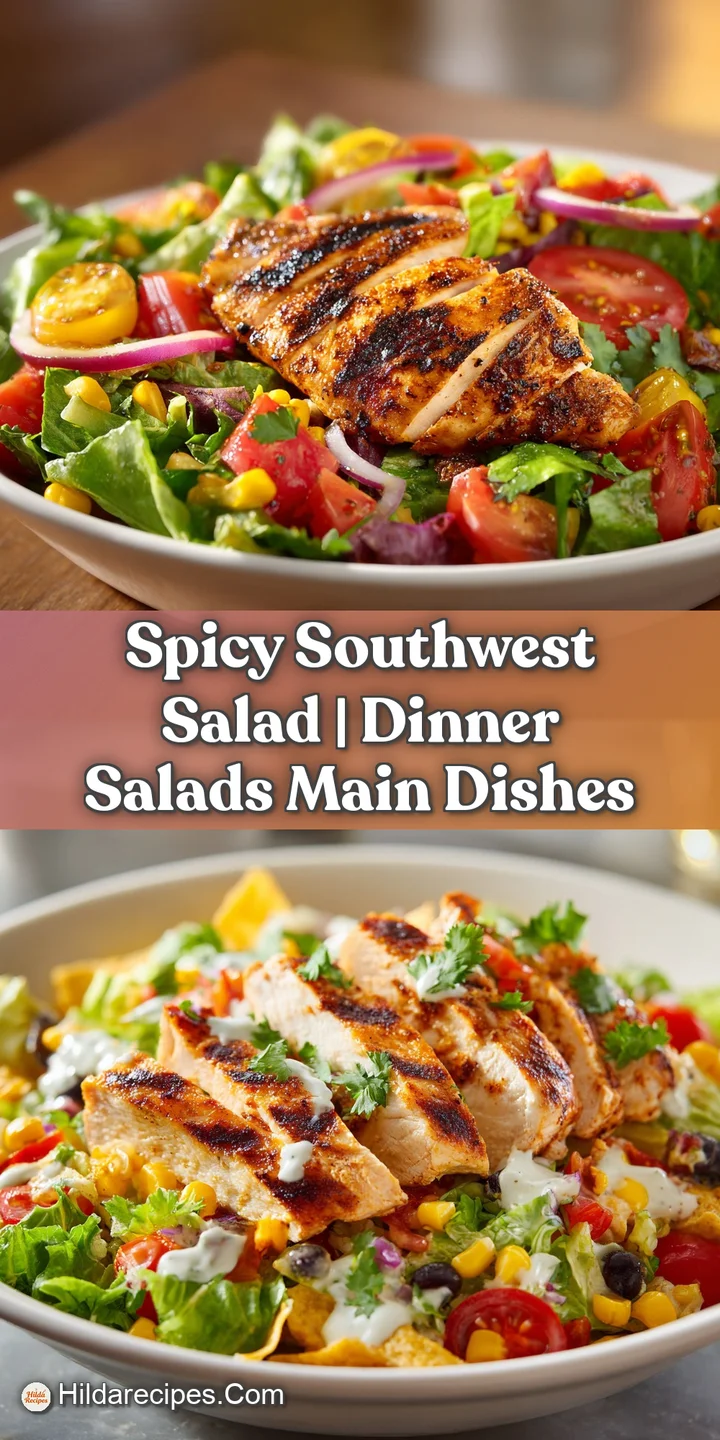 Close-up view showcasing juicy grilled chicken, vibrant corn kernels, and creamy avocado in a fresh and spicy Southwest sa...