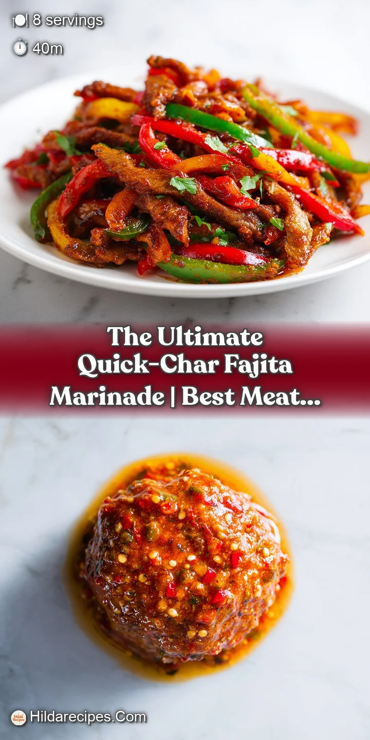 Close-up of charred steak strips and bright red peppers, glistening with savory marinade.