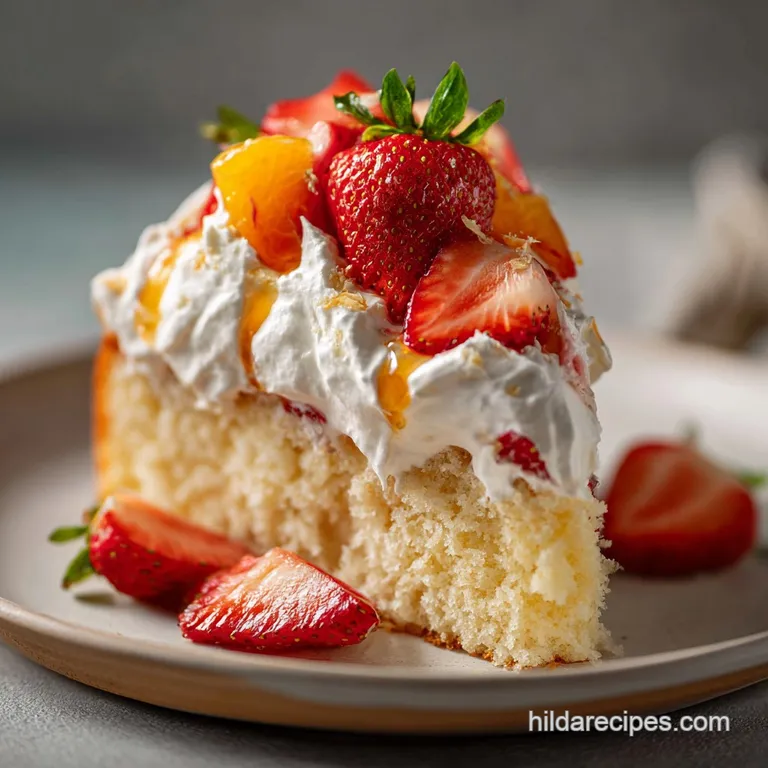 Elegant slice of Tres Leches cake on a white plate, drizzled with caramel and dusted with cinnamon.