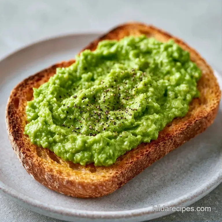 Two slices of toasted bread topped with bright green avocado mash on a white plate with a fresh lemon wedge.