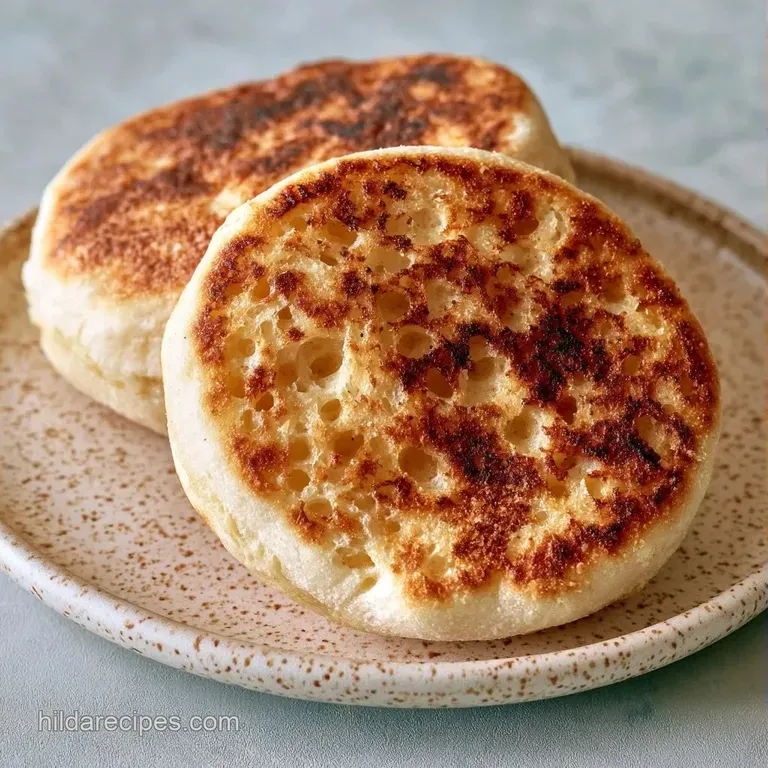 Toasted golden rounds on a white marble slab with melting yellow butter pooling in deep nooks and crannies.