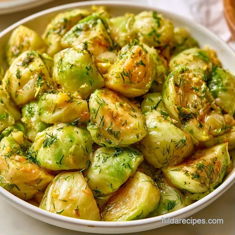 Pale green cabbage wedges arranged on a white ceramic plate with lemon rounds and a sprinkle of fresh dill.