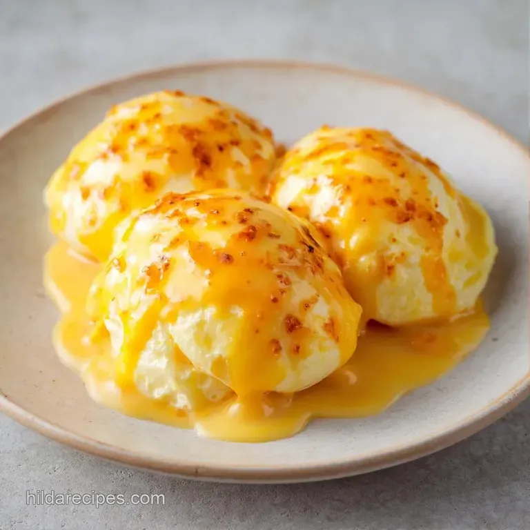 Bright yellow soft-curd eggs piled high on a matte grey plate, garnished with microgreens and cracked pepper.