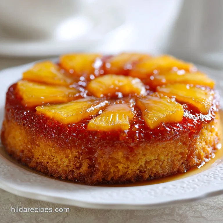 A slice of fluffy cake, glistening with syrupy caramel, adorned with bright red cherries.