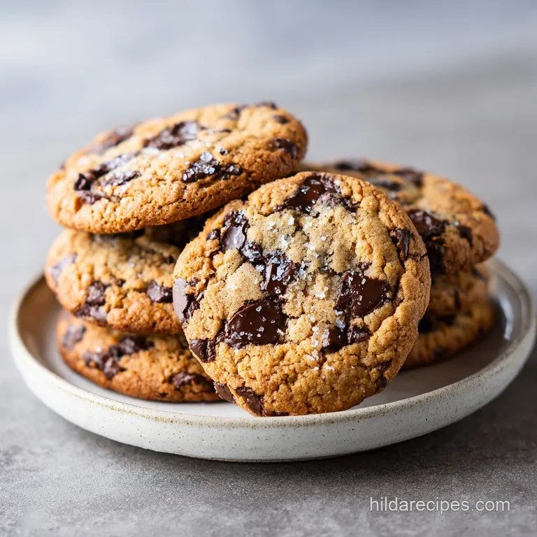 Stack of warm chocolate chip cookies on a linen napkin, showing melted chocolate chips and a soft, slightly gooey interior.