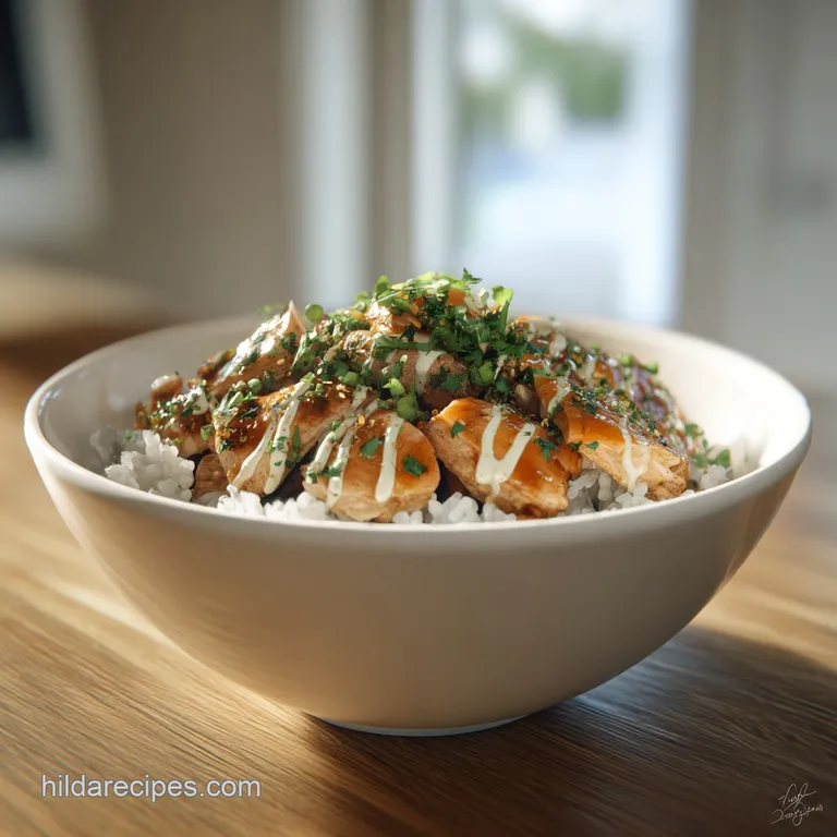Chicken Rice Bowl with Creamy Garlic Sauce