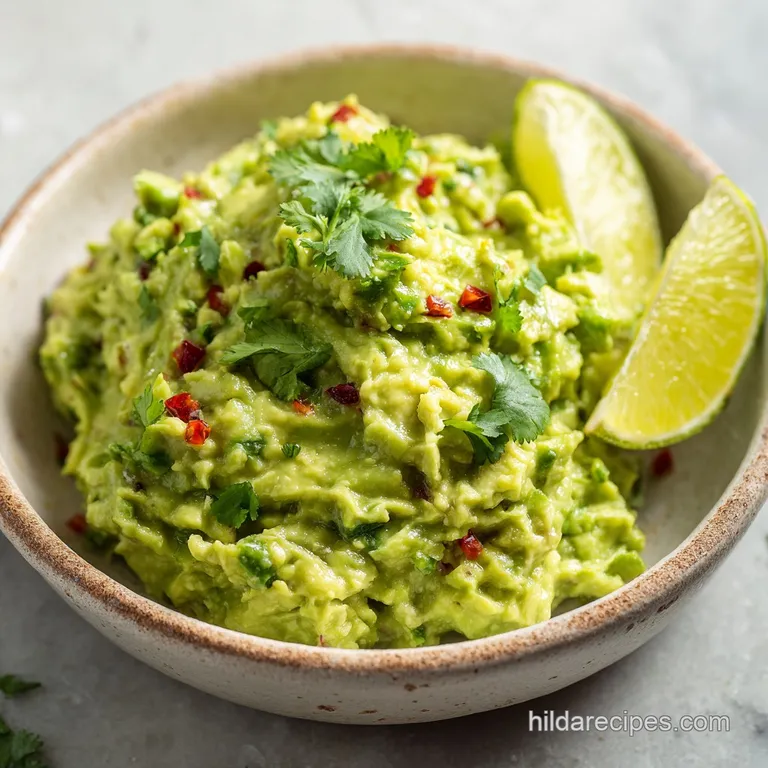 A perfectly scooped mound of bright guacamole, drizzled with olive oil and topped with fresh cilantro sprigs.