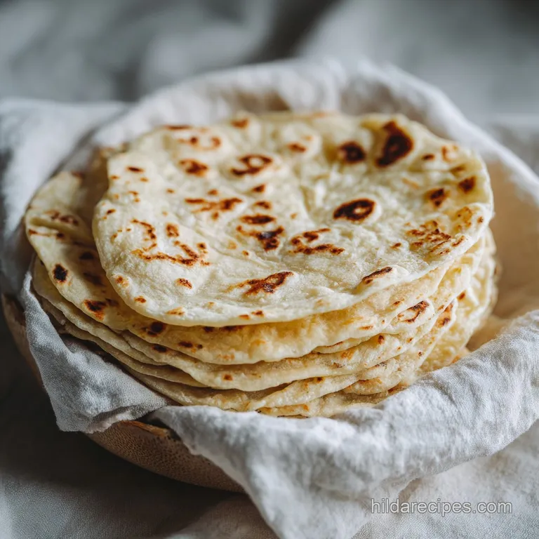 Plump flour tortillas arranged artfully on a rustic wooden board, hinting at homemade comfort and freshness.