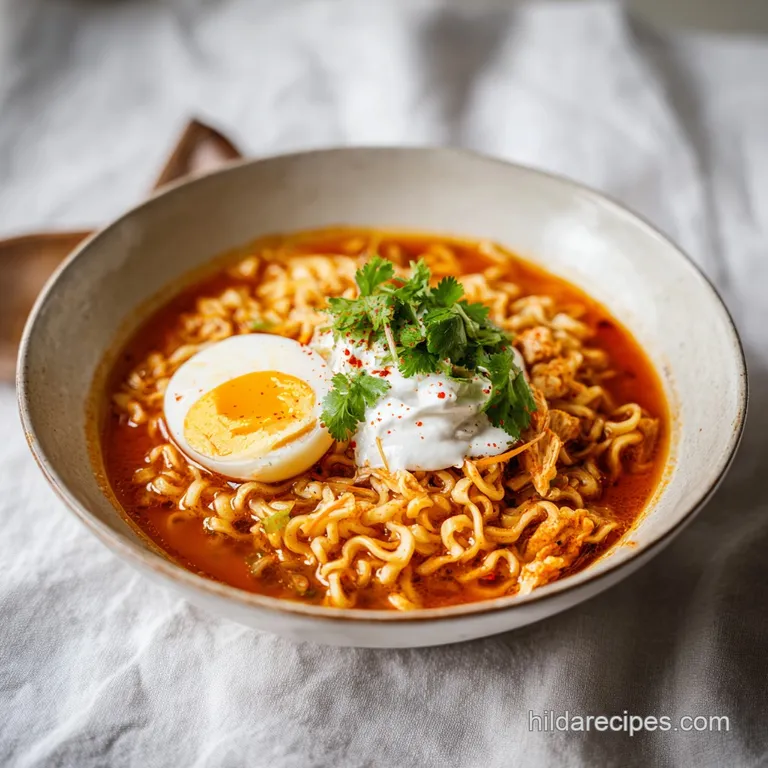 Fiery Chicken Ramen with Creamy Garlic Sauce
