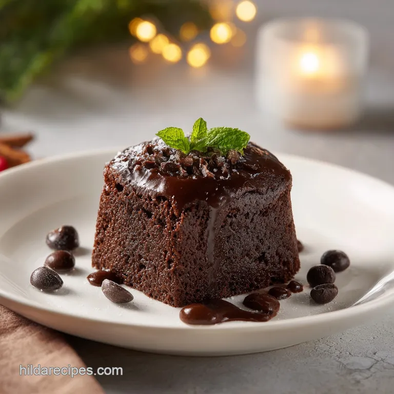 Warm, fudgy brownie scooped onto a small plate, dusted with powdered sugar and a single raspberry