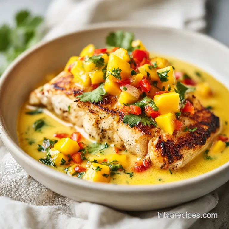 Grilled Fish with Mango Salsa and Creamy Sauce