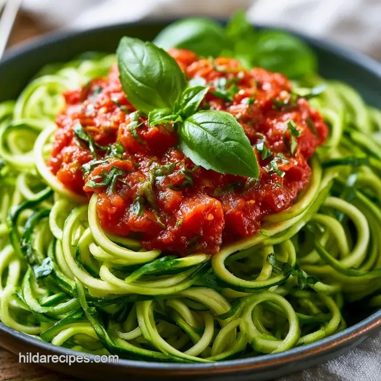 Healthy Zucchini Spaghetti with Tomato Sauce