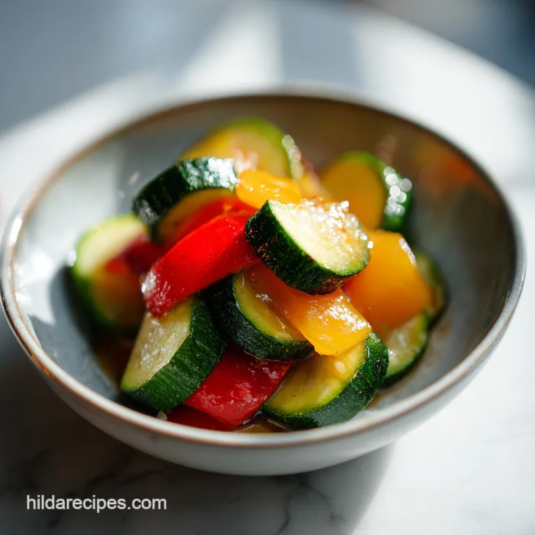 Perfectly arranged zucchini spears gleam with sauce beside fluffy rice; a colorful, flavorful Japanese side dish is ready ...