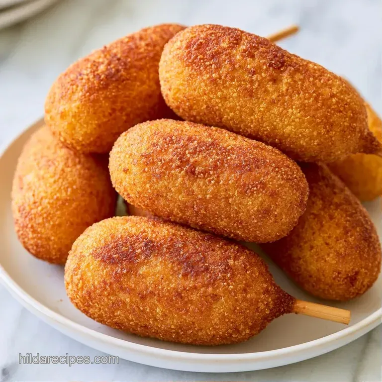 A tidy arrangement of golden corn dog bites on a slate board, paired with a small ramekin of glossy amber syrup.