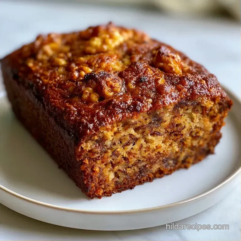 A thick, moist slice of nut bread topped with melting salted butter on a white ceramic plate beside a linen napkin.