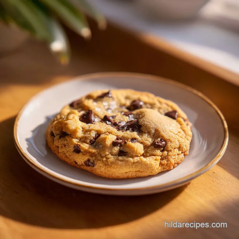 A stack of perfectly round chocolate chip cookies on a rustic wooden board, dusted with powdered sugar.