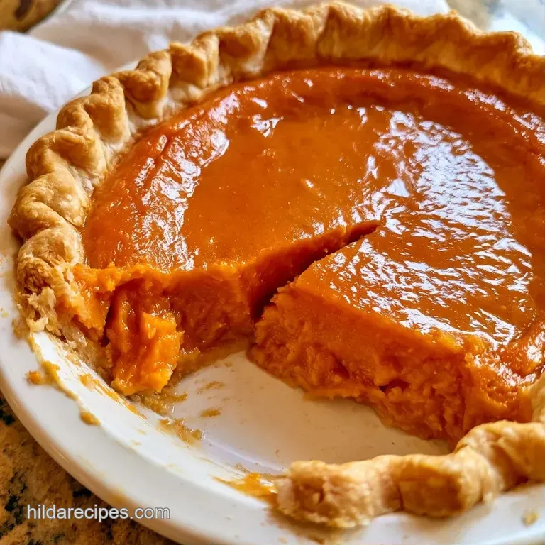 A slice of orange pie on a white ceramic plate topped with a dollop of whipped cream and a dusting of cinnamon.